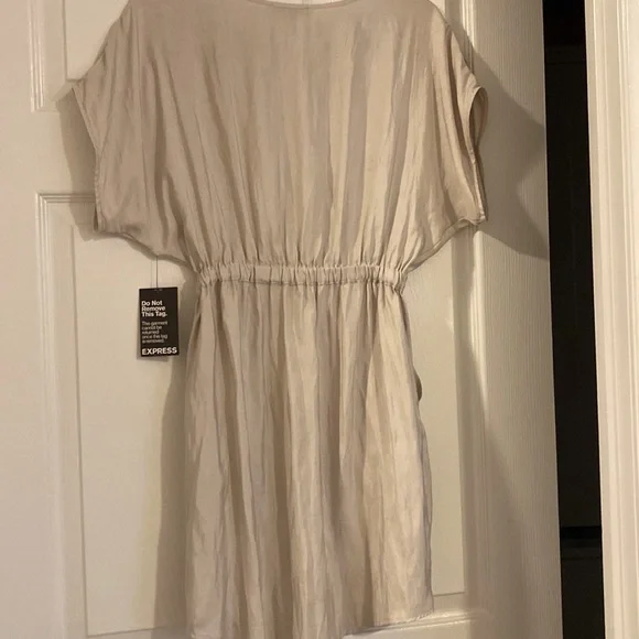Brand New Express dress gray size xs silk fabric with silver accents pockets - Picture 5 of 8